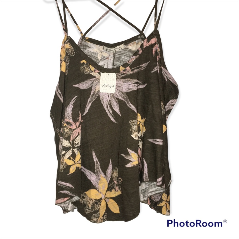 Free People Hey Girl Floral Tank Army Combo Medium NWT - Picture 3 of 7